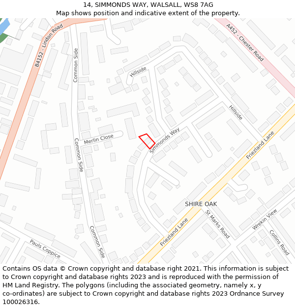 14, SIMMONDS WAY, WALSALL, WS8 7AG: Location map and indicative extent of plot