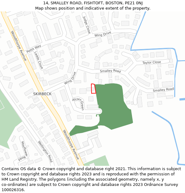 14, SMALLEY ROAD, FISHTOFT, BOSTON, PE21 0NJ: Location map and indicative extent of plot