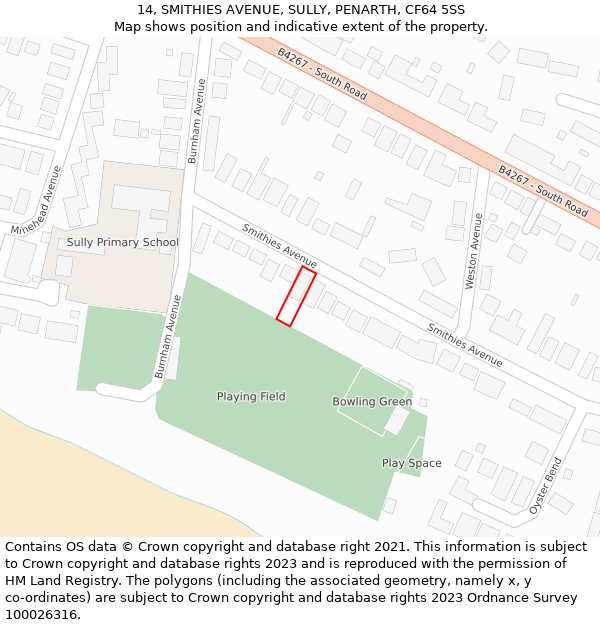 14, SMITHIES AVENUE, SULLY, PENARTH, CF64 5SS: Location map and indicative extent of plot