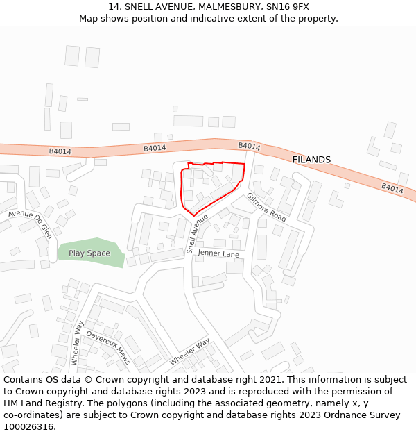 14, SNELL AVENUE, MALMESBURY, SN16 9FX: Location map and indicative extent of plot