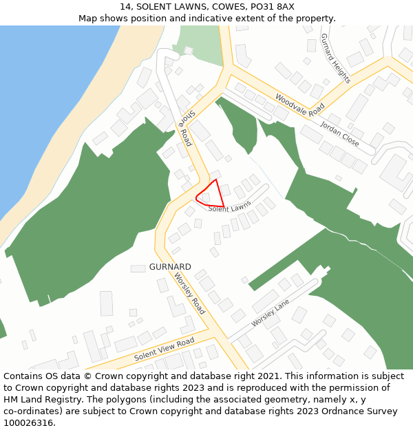 14, SOLENT LAWNS, COWES, PO31 8AX: Location map and indicative extent of plot