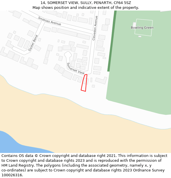 14, SOMERSET VIEW, SULLY, PENARTH, CF64 5SZ: Location map and indicative extent of plot