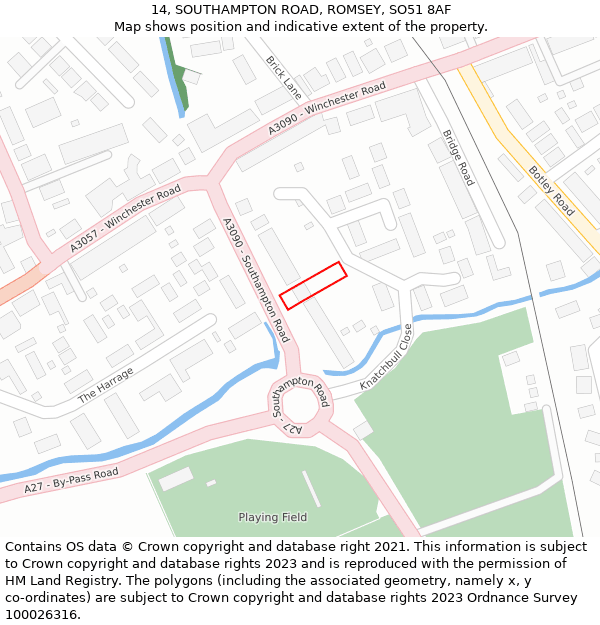 14, SOUTHAMPTON ROAD, ROMSEY, SO51 8AF: Location map and indicative extent of plot