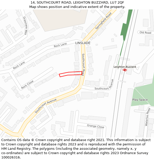 14, SOUTHCOURT ROAD, LEIGHTON BUZZARD, LU7 2QF: Location map and indicative extent of plot