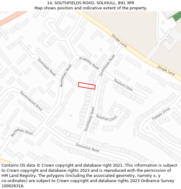 14, SOUTHFIELDS ROAD, SOLIHULL, B91 3PR: Location map and indicative extent of plot