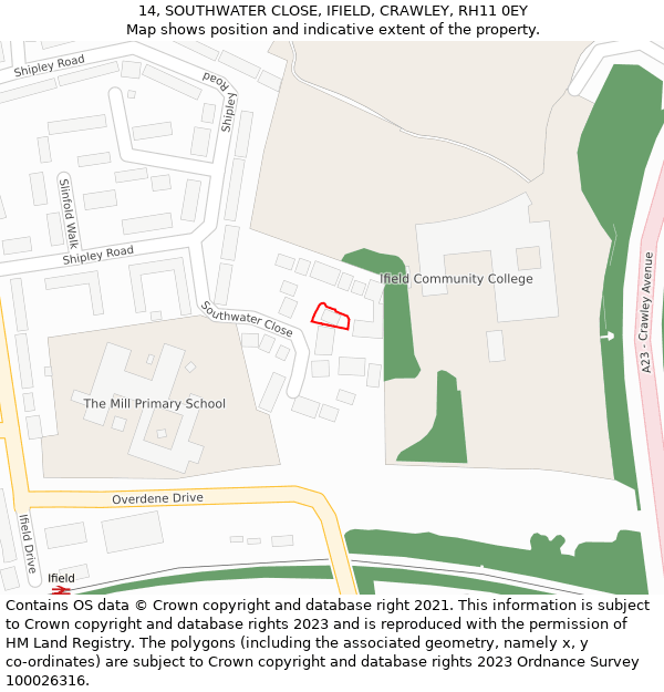 14, SOUTHWATER CLOSE, IFIELD, CRAWLEY, RH11 0EY: Location map and indicative extent of plot