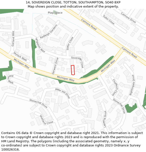 14, SOVEREIGN CLOSE, TOTTON, SOUTHAMPTON, SO40 8XP: Location map and indicative extent of plot