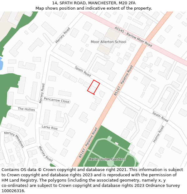 14, SPATH ROAD, MANCHESTER, M20 2FA: Location map and indicative extent of plot