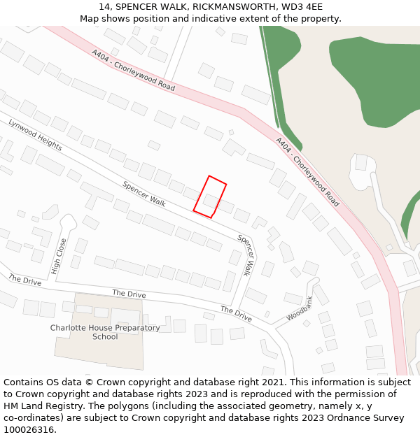 14, SPENCER WALK, RICKMANSWORTH, WD3 4EE: Location map and indicative extent of plot