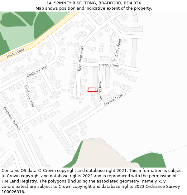 14, SPINNEY RISE, TONG, BRADFORD, BD4 0TX: Location map and indicative extent of plot