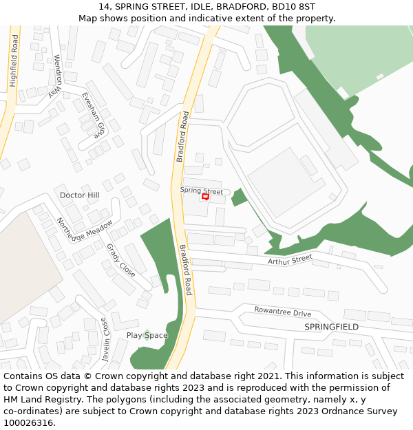 14, SPRING STREET, IDLE, BRADFORD, BD10 8ST: Location map and indicative extent of plot