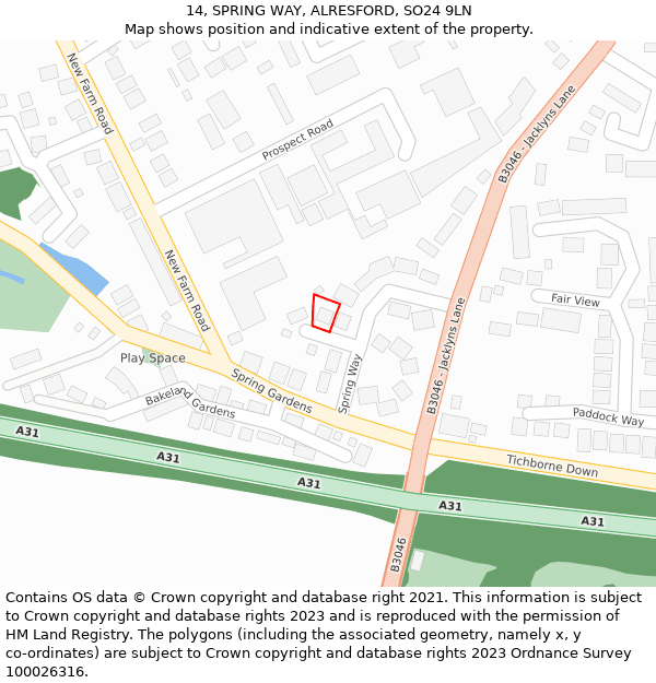 14, SPRING WAY, ALRESFORD, SO24 9LN: Location map and indicative extent of plot