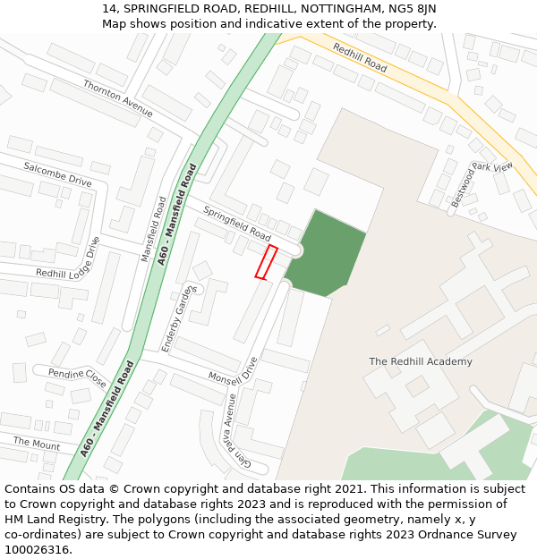 14, SPRINGFIELD ROAD, REDHILL, NOTTINGHAM, NG5 8JN: Location map and indicative extent of plot