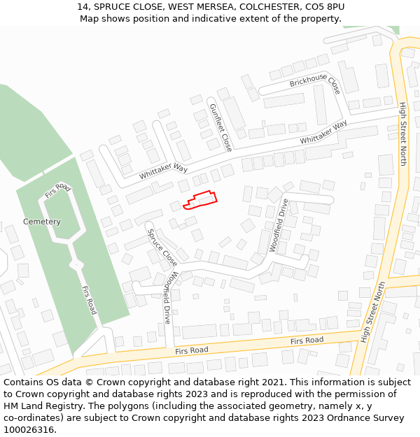 14, SPRUCE CLOSE, WEST MERSEA, COLCHESTER, CO5 8PU: Location map and indicative extent of plot