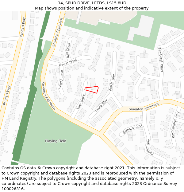 14, SPUR DRIVE, LEEDS, LS15 8UD: Location map and indicative extent of plot