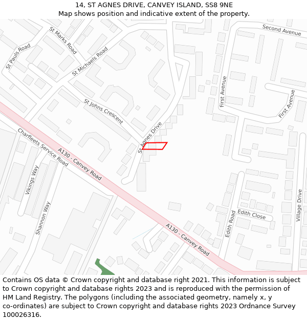 14, ST AGNES DRIVE, CANVEY ISLAND, SS8 9NE: Location map and indicative extent of plot