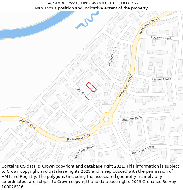 14, STABLE WAY, KINGSWOOD, HULL, HU7 3FA: Location map and indicative extent of plot