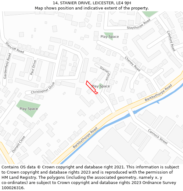 14, STANIER DRIVE, LEICESTER, LE4 9JH: Location map and indicative extent of plot