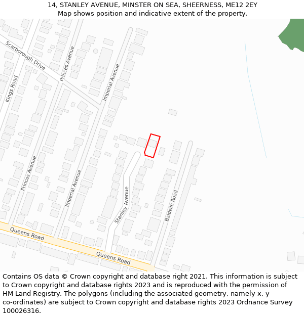 14, STANLEY AVENUE, MINSTER ON SEA, SHEERNESS, ME12 2EY: Location map and indicative extent of plot