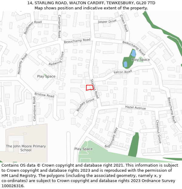 14, STARLING ROAD, WALTON CARDIFF, TEWKESBURY, GL20 7TD: Location map and indicative extent of plot