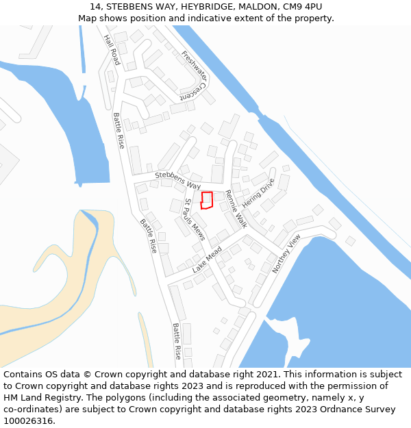 14, STEBBENS WAY, HEYBRIDGE, MALDON, CM9 4PU: Location map and indicative extent of plot