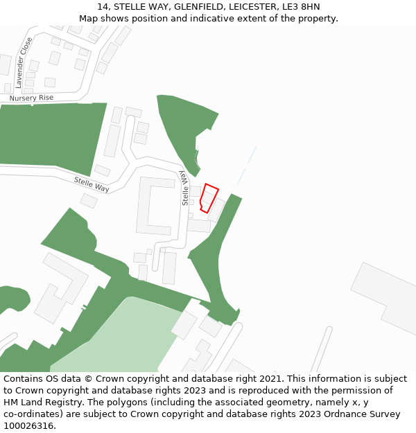 14, STELLE WAY, GLENFIELD, LEICESTER, LE3 8HN: Location map and indicative extent of plot