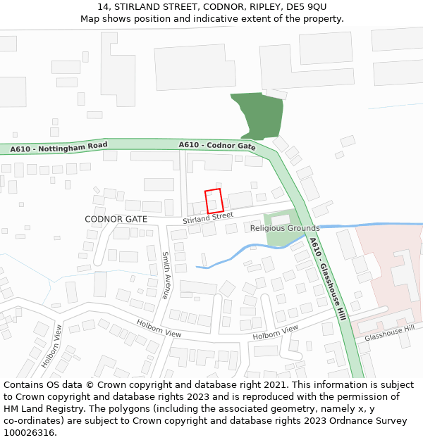 14, STIRLAND STREET, CODNOR, RIPLEY, DE5 9QU: Location map and indicative extent of plot