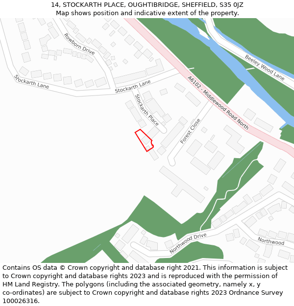 14, STOCKARTH PLACE, OUGHTIBRIDGE, SHEFFIELD, S35 0JZ: Location map and indicative extent of plot