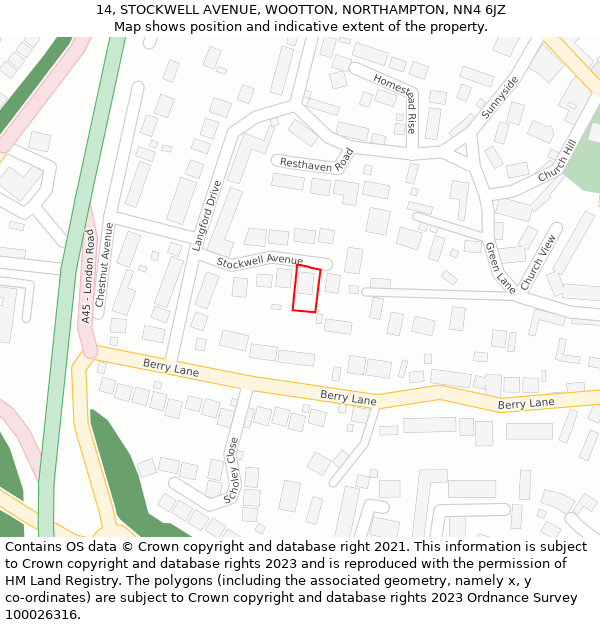 14, STOCKWELL AVENUE, WOOTTON, NORTHAMPTON, NN4 6JZ: Location map and indicative extent of plot