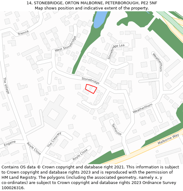 14, STONEBRIDGE, ORTON MALBORNE, PETERBOROUGH, PE2 5NF: Location map and indicative extent of plot