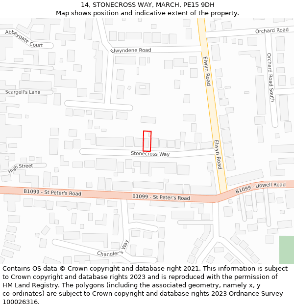 14, STONECROSS WAY, MARCH, PE15 9DH: Location map and indicative extent of plot