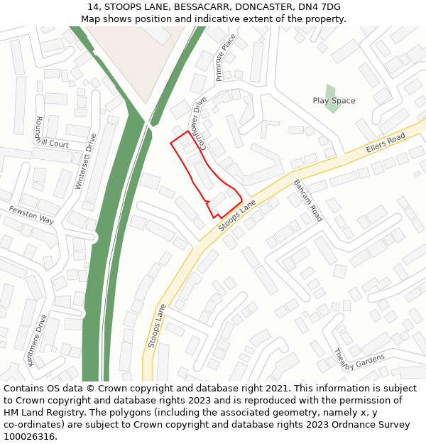 14, STOOPS LANE, BESSACARR, DONCASTER, DN4 7DG: Location map and indicative extent of plot