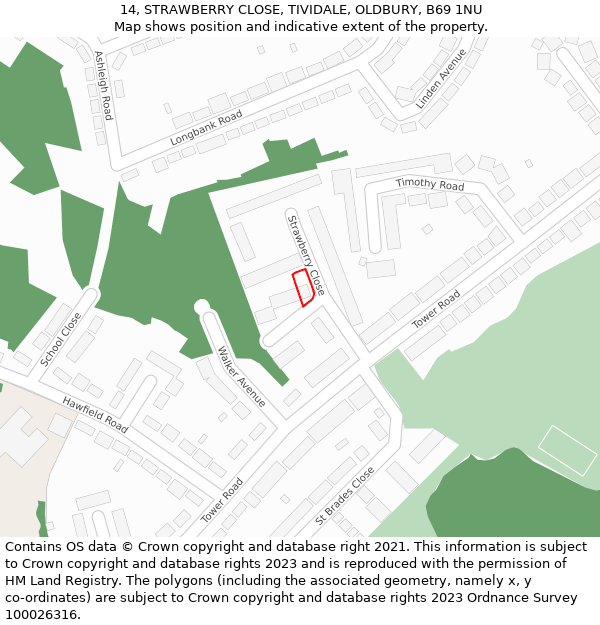 14, STRAWBERRY CLOSE, TIVIDALE, OLDBURY, B69 1NU: Location map and indicative extent of plot