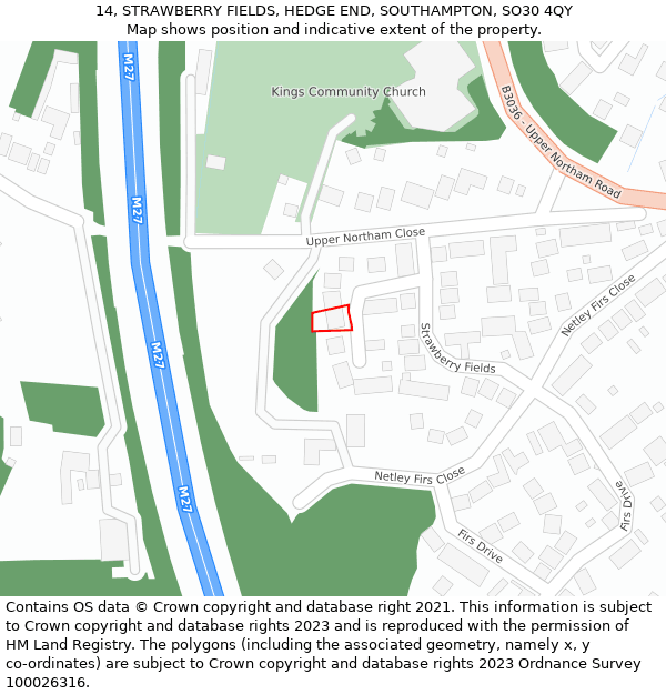 14, STRAWBERRY FIELDS, HEDGE END, SOUTHAMPTON, SO30 4QY: Location map and indicative extent of plot