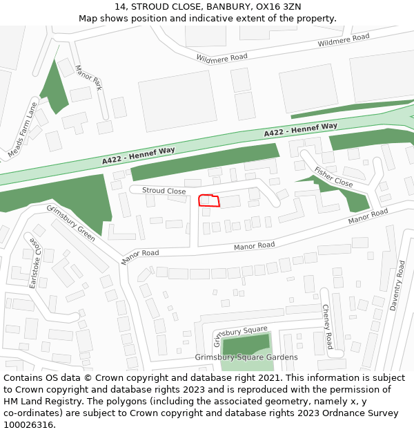 14, STROUD CLOSE, BANBURY, OX16 3ZN: Location map and indicative extent of plot