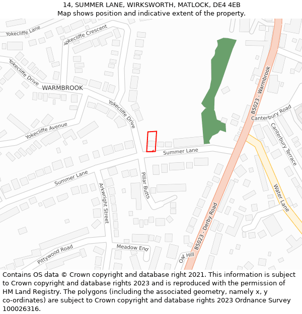 14, SUMMER LANE, WIRKSWORTH, MATLOCK, DE4 4EB: Location map and indicative extent of plot