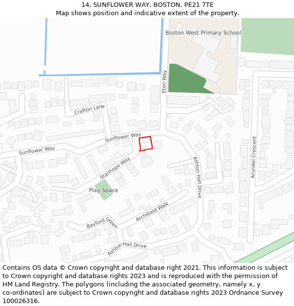 14, SUNFLOWER WAY, BOSTON, PE21 7TE: Location map and indicative extent of plot