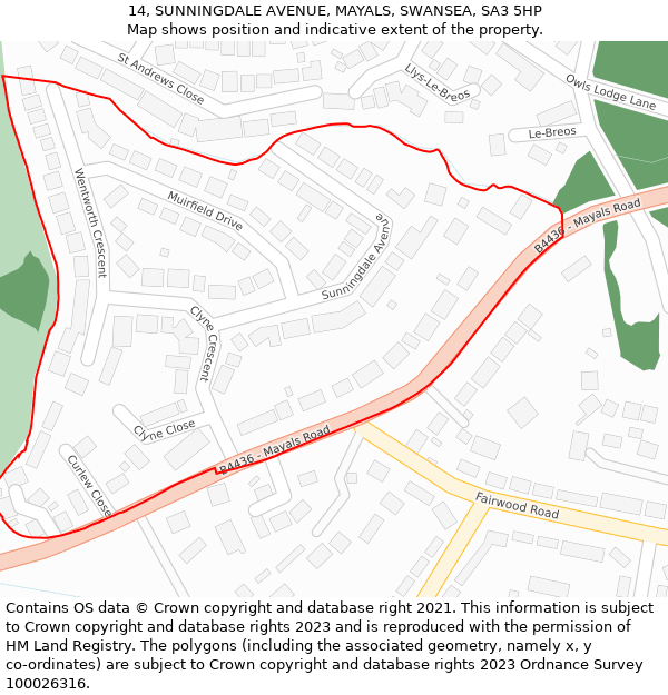 14, SUNNINGDALE AVENUE, MAYALS, SWANSEA, SA3 5HP: Location map and indicative extent of plot