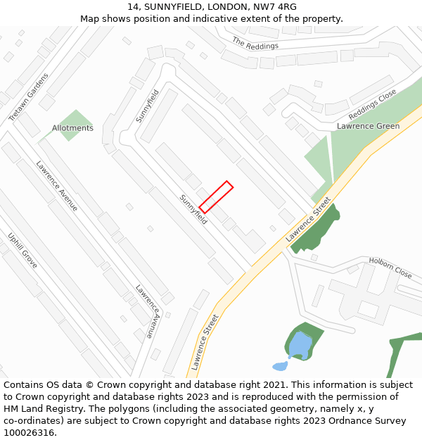 14, SUNNYFIELD, LONDON, NW7 4RG: Location map and indicative extent of plot