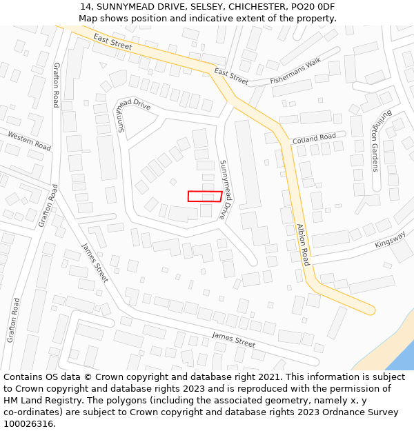 14, SUNNYMEAD DRIVE, SELSEY, CHICHESTER, PO20 0DF: Location map and indicative extent of plot