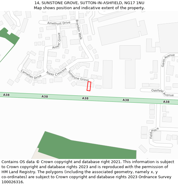 14, SUNSTONE GROVE, SUTTON-IN-ASHFIELD, NG17 1NU: Location map and indicative extent of plot