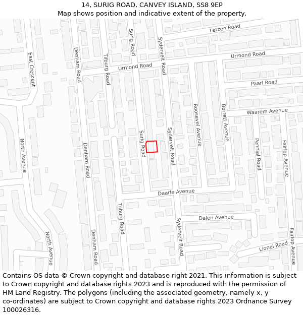 14, SURIG ROAD, CANVEY ISLAND, SS8 9EP: Location map and indicative extent of plot