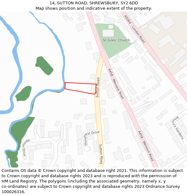 14, SUTTON ROAD, SHREWSBURY, SY2 6DD: Location map and indicative extent of plot