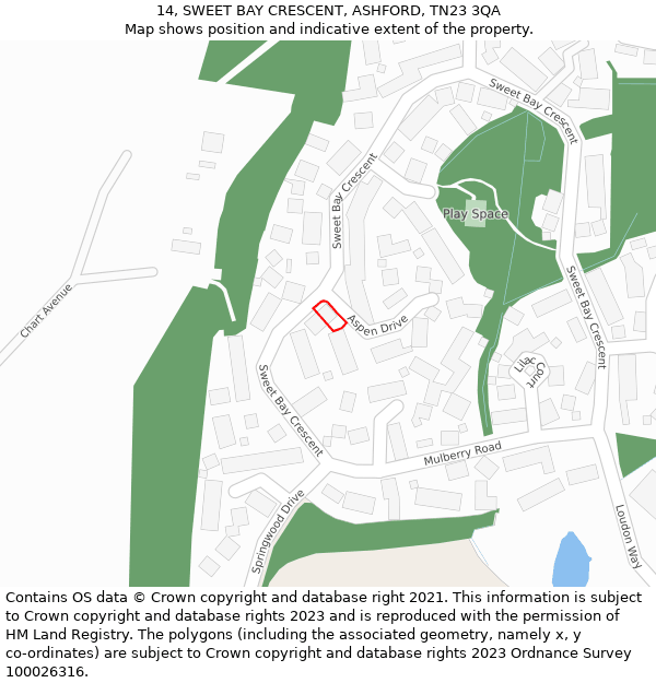 14, SWEET BAY CRESCENT, ASHFORD, TN23 3QA: Location map and indicative extent of plot