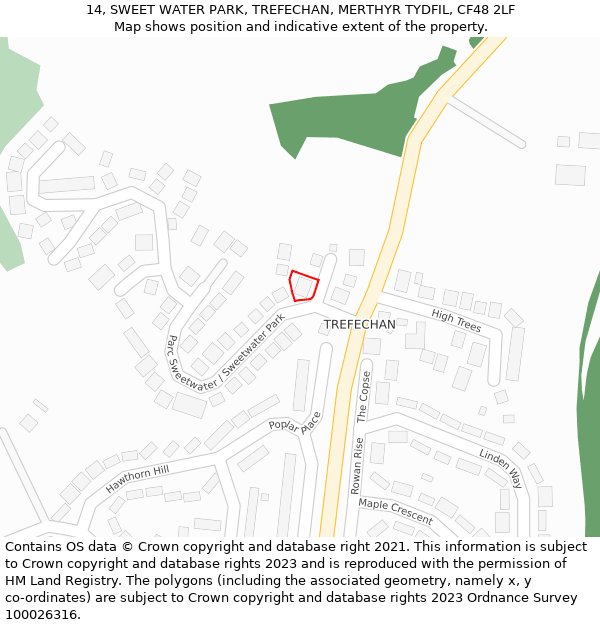 14, SWEET WATER PARK, TREFECHAN, MERTHYR TYDFIL, CF48 2LF: Location map and indicative extent of plot