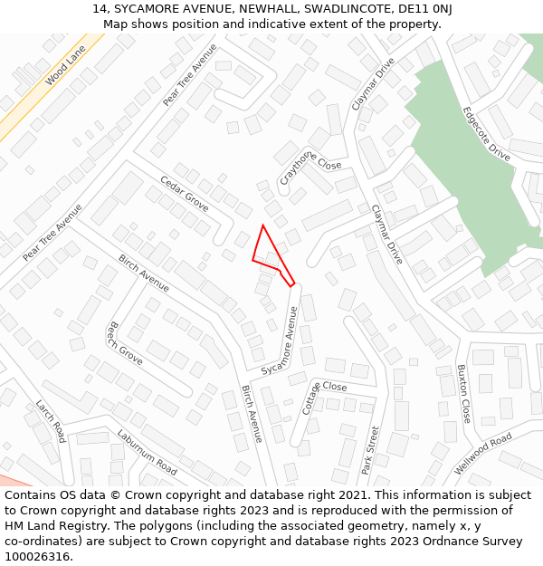 14, SYCAMORE AVENUE, NEWHALL, SWADLINCOTE, DE11 0NJ: Location map and indicative extent of plot