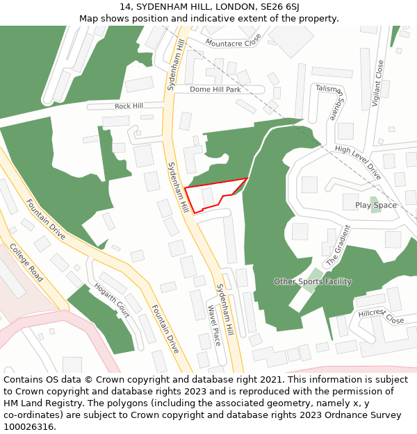 14, SYDENHAM HILL, LONDON, SE26 6SJ: Location map and indicative extent of plot