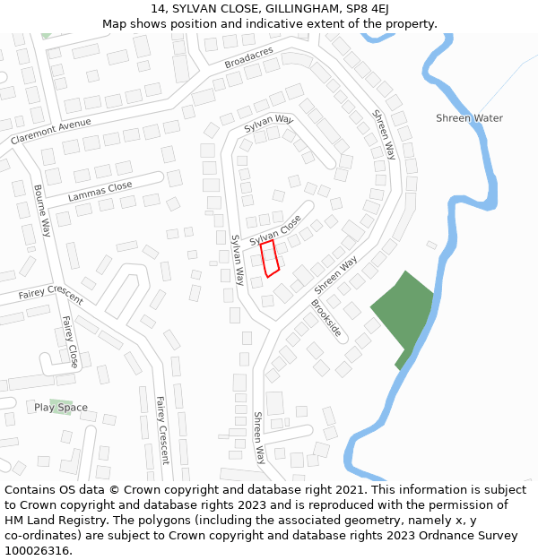 14, SYLVAN CLOSE, GILLINGHAM, SP8 4EJ: Location map and indicative extent of plot