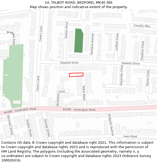 14, TALBOT ROAD, BEDFORD, MK40 3EE: Location map and indicative extent of plot