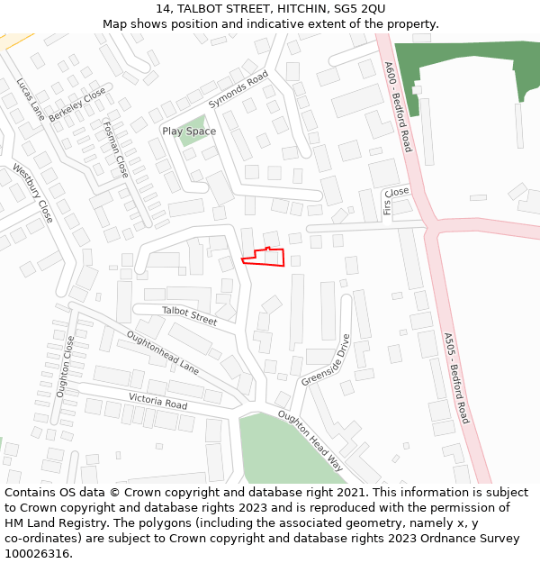 14, TALBOT STREET, HITCHIN, SG5 2QU: Location map and indicative extent of plot